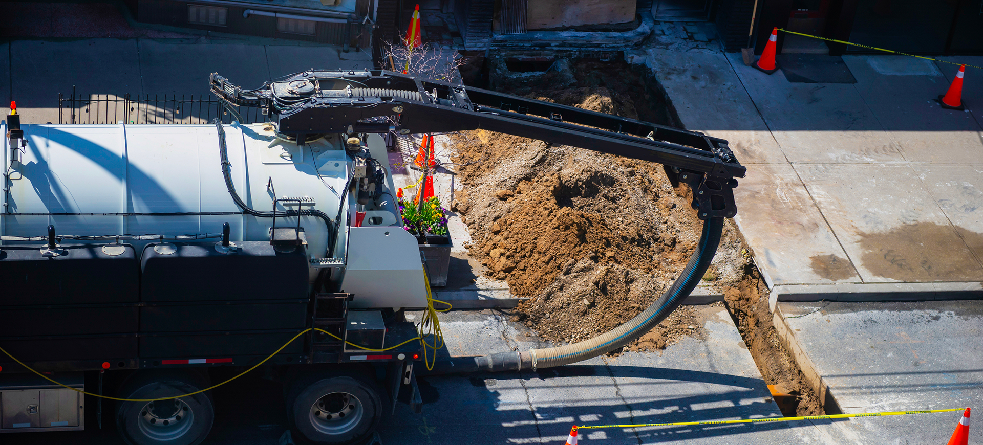 Street construction with heavy machinery
