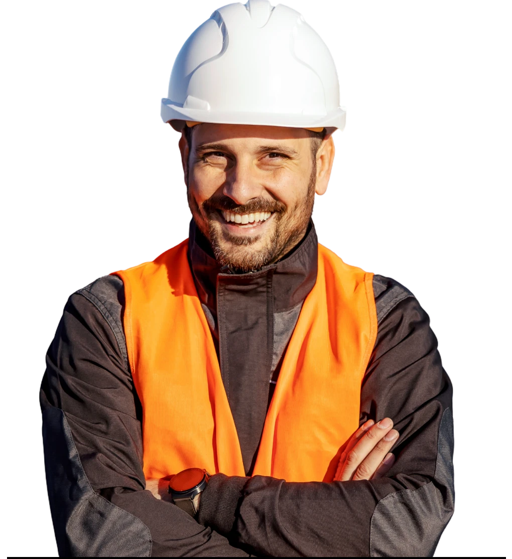 Confident worker wearing a protective helmet